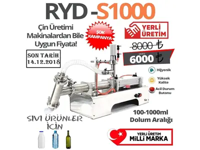 RYD S1000 (100 - 1000 M) Yarı Otomatik Tek Nozullu Akışkan Ürün Dolum Makinası 