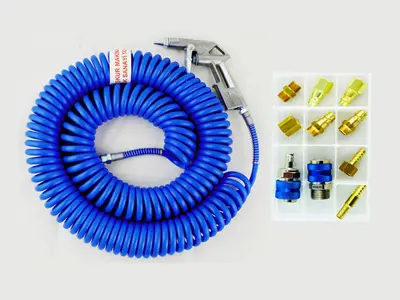13 Pieces Compressor With 15 Meters Coiled Spiral And Quick Connect Hose Fitting İlanı