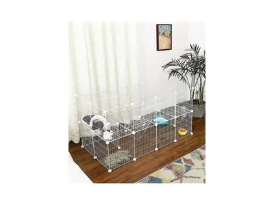 Hodbehod 36 Panel Beyaz Renk Evcil Küçük Hayvan Kedi Köpek Kuş Evi Metal Tel