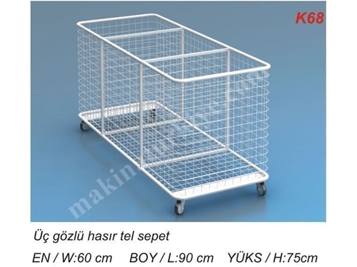 K68 Kardeşler Üç Gözlü Hasır Tel Sepet 