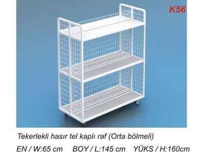 K56 Kardeşler Tekerlekli Hasır Tel Kaplı Raf 
