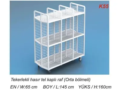 K55 Kardeşler Tekerlekli Hasır Tel Kaplı Raf 