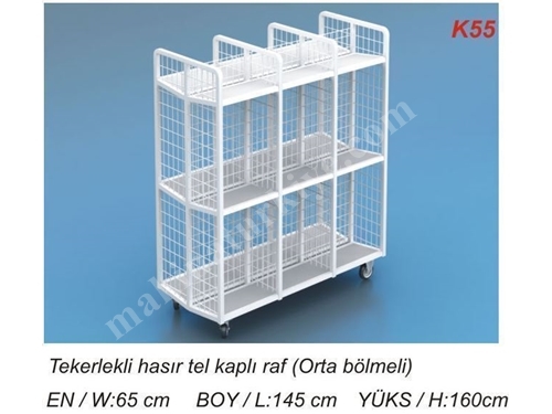 K55 Kardeşler Tekerlekli Hasır Tel Kaplı Raf 