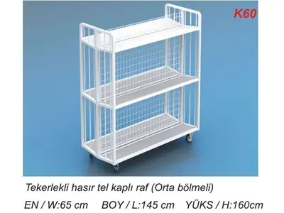 K60 Kardeşler  Tekerlekli Hasır Tel Kaplı Raf 