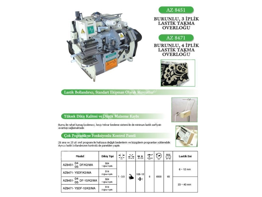 3 İplik Burunlu Lastik Overlok / Yamato Az 8451