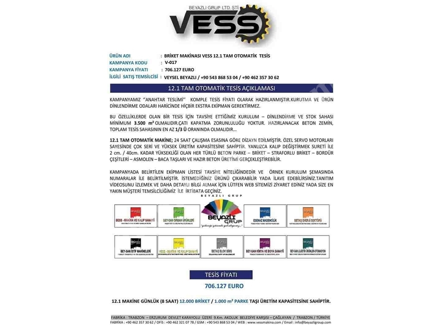 Briket Makinası Vess 12.1 Tam Otomatik Tesis