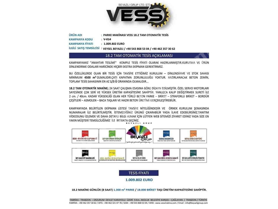 Parke Makinası Vess 18.2 Tam Otomatik Tesis