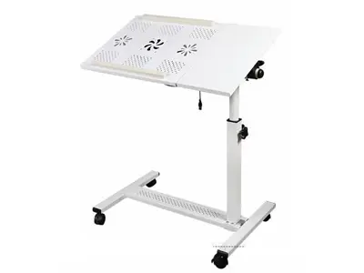 QQ 8A Height-Tilt Adjustable Metal Surface-Double Cooler Laptop Stand with Wheels