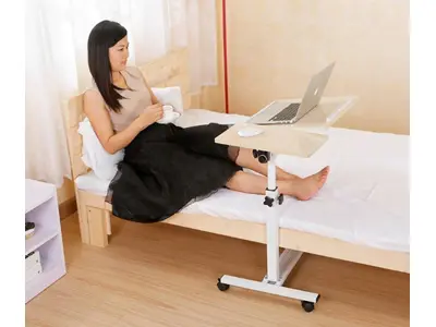 QQ8A MDF Height and Tilt Adjustable Laptop Stand with Mouse Section and Wheels