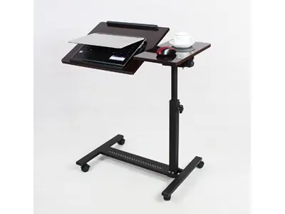 QQ8A BLACK CEDAR Height and Tilt Adjustable Laptop Stand Desk with Wheels and Mouse Compartment