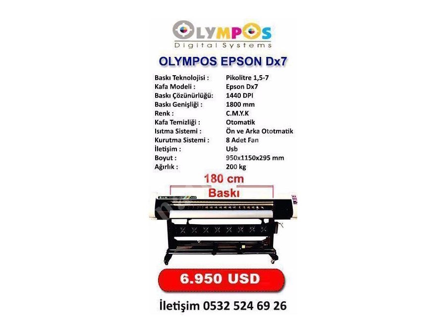 Ecosolvent Dijital Baskı Makinesi - 180 Cm Olympos Epson Dx7-Dx5