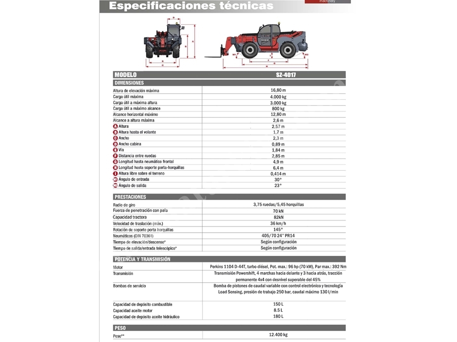 4 Ton 17 Mt Teleskobik Forklift