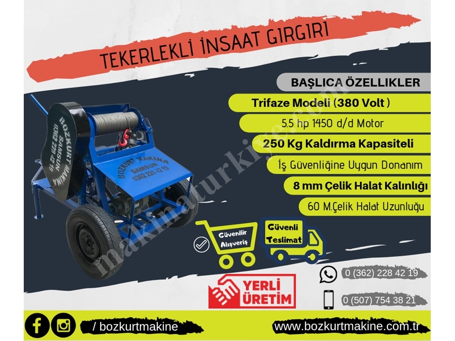 Yerden Kumandalı İnşaat Gırgırı (Tekerlekli Gırgır Trifaze Modeli) 