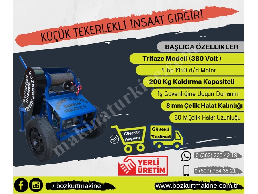 Yerden Kumandalı İnşaat Gırgırı (Küçük Tekerlekli Gırgır Trifaze Modeli) 