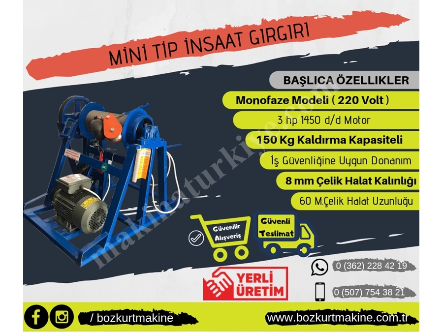 Mini Tip İnşaat Gırgırı Monofaze 150 Kg Bmmtg150 