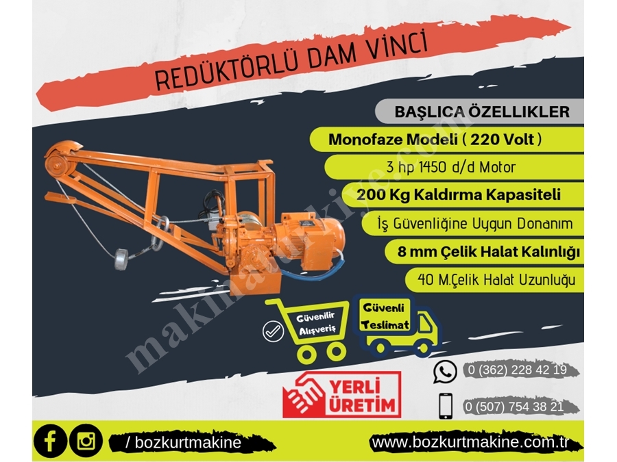 Redüktörlü İnşaat Dam Vinci 200 Kg 