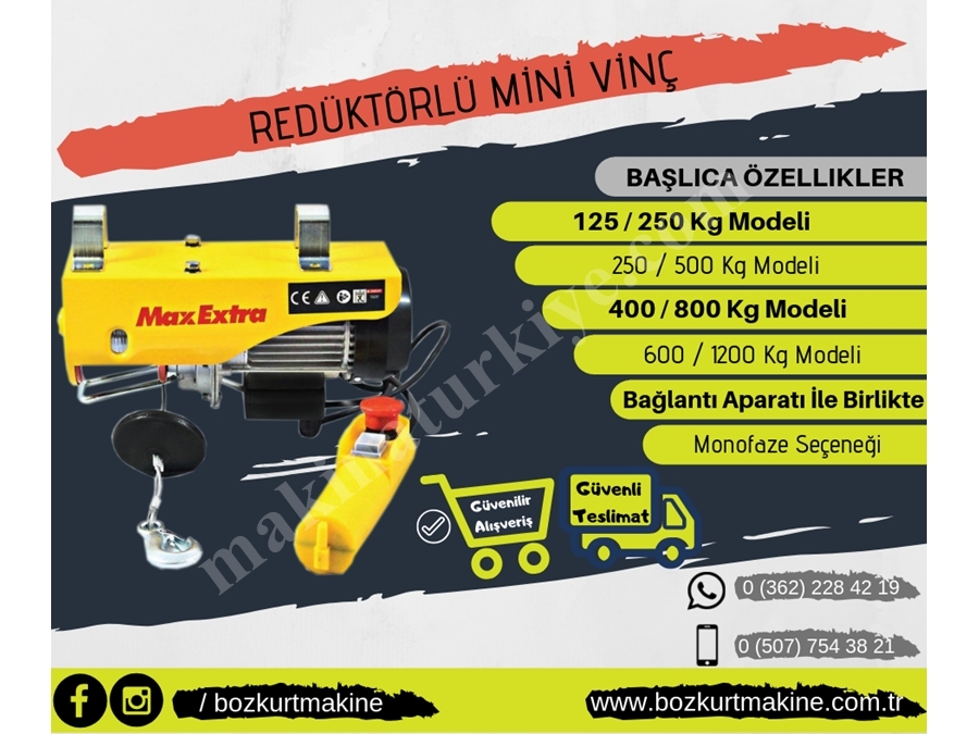 Redüktörlü Mini İnşaat Vinci Monofaze 