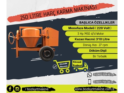 Betoniyer Harç Karma Makinası Monofaze 250 Litre Bmb250 - 1