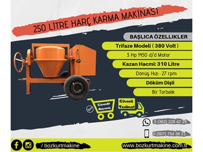 Betoniyer Harç Karma Makinası Trifaze 250 Litre  - 1