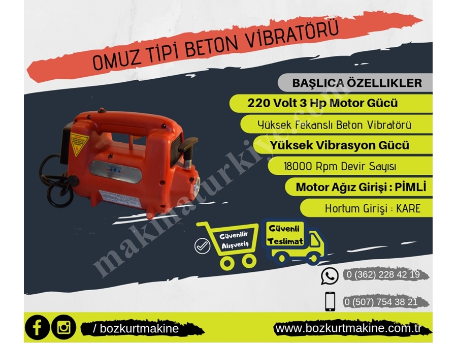 Omuz Tipi Beton Vibratörü Kare Ağızlı Bmv19 