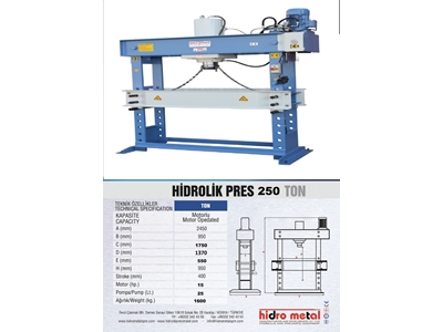 Atölye Tipi Hidrolik Pres 250 Ton - Hidrometal - 1