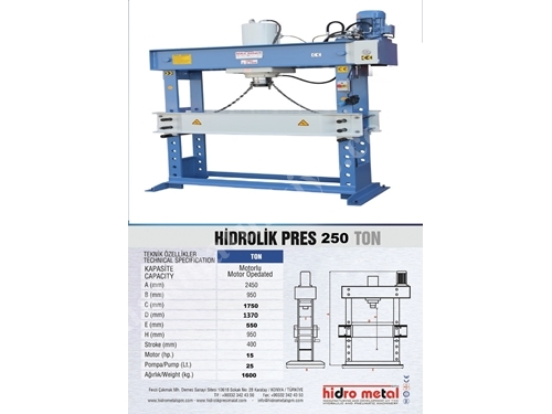 Workshop Type Hydraulic Press 250 Tons - Hidrometal
