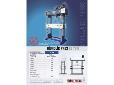 Hidrolik Atölye Presi 60 Ton - Hidrometal - 1