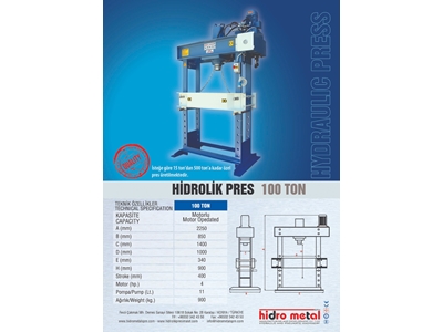 Hidrolik Atölye Presi 100 Ton - Hidrometal - 1