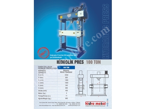 Hydraulic Workshop Press 100 Ton - Hidrometal