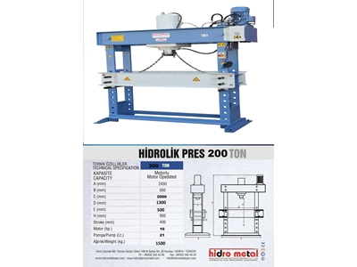 Hidrolik Atölye Presi 200 Ton - Hidrometal - 1