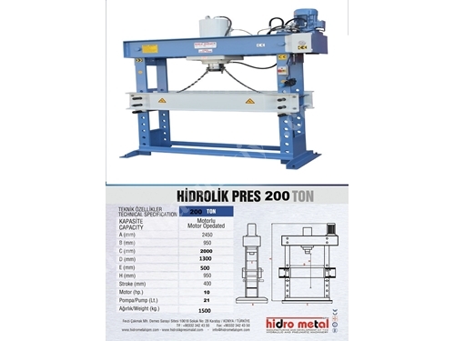 Hydraulic Workshop Press 200 Ton - Hidrometal