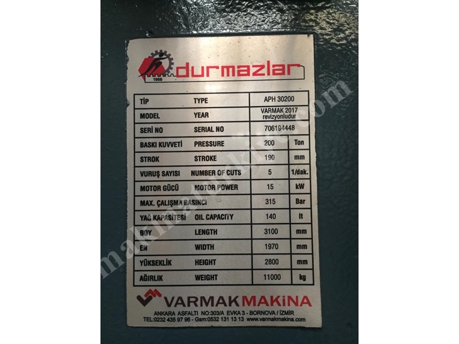 Hidrolik Abkant Pres 200 Ton