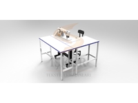 İK28 (148cmx130cm) Fertigschneidwerkstatt Linker L-Tisch und Maschinentisch vorne - 0