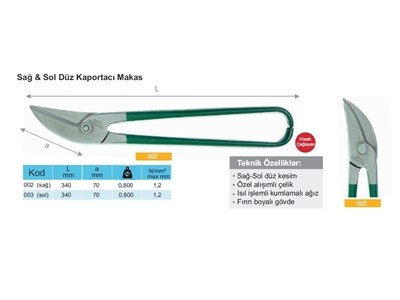340x70 Mm Sol Kaporta Kesme Makası - 1
