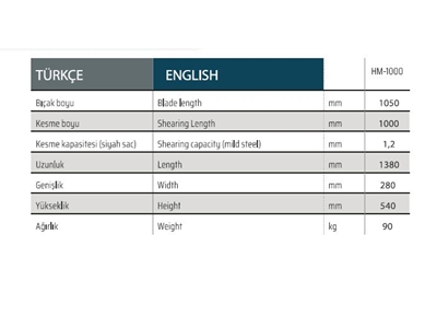 1050x1,2 Hafif Tip Kollu Giyotin Makas  - 1