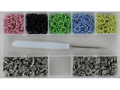 Boîte de rangement et 350 ensembles de boutons pression en métal de différentes couleurs de 9,5 mm - 2