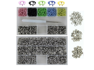 Boîte de rangement et 350 ensembles de boutons pression en métal de différentes couleurs de 9,5 mm - 1