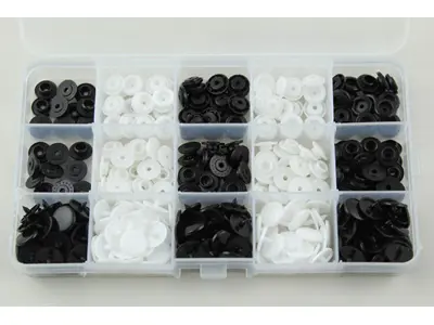 100 Set Plastic Black and White Color Snap Fastener Buttons and Storage Box