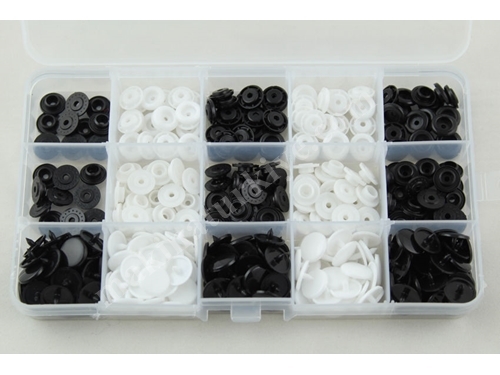 100 Set Plastic Black and White Color Snap Fastener Buttons and Storage Box