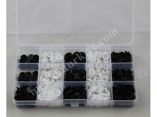 100 ensembles de boutons pressions en plastique noir et blanc avec boîte de rangement
