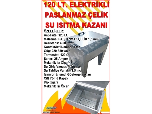 120 Lt. Paslanmaz Çelik Elektrikli Tüy Islatma Kazanı