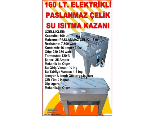 160 Lt. Paslanmaz Çelik Elektrikli Tüy Islatma Kazanı