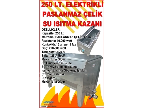 250 Lt. Paslanmaz Çelik Elektrikli Tüy Islatma Kazanı