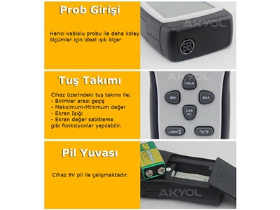 0 ~ 200.000 Lux Spiral Kablolu Işık Ölçer Lüksmetre - 5