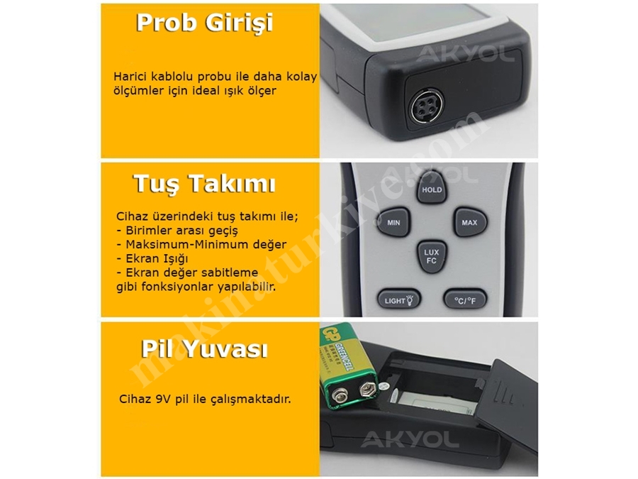 0 ~ 200.000 Lux Spiral Kablolu Işık Ölçer Lüksmetre