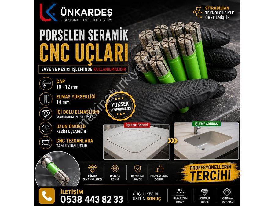 Cnc Router ve 5 Eksen Köprü Kesme Uygun Porselen Seramik Cnc Lavabo ve Kesim Ucu - Porselen Cnc U