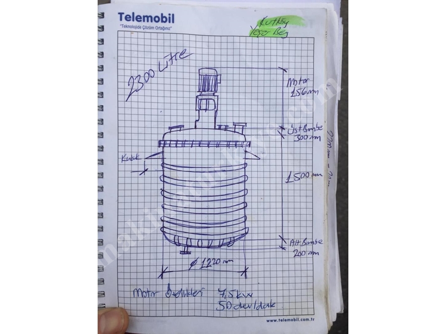 2300 Lt 'lik Paslanmaz Krom Ultrasonik Reaktör