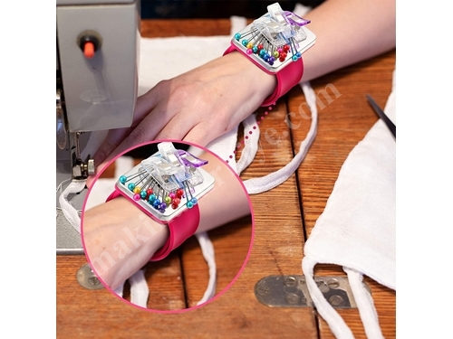 Bande magnétique pour couture à aiguilles de tailleur rose 588 avec bracelet et 250 aiguilles