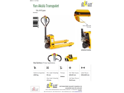 1500 Kg Yarı Akülü Transpalet - 1