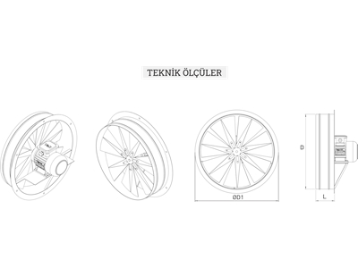 0,25-3,0 kW 7 Kanatlı Metal Pervaneli Dairesel Kasalı Aksiyel Fan  - 1